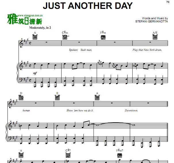 Lady Gaga - Just Another Day 伴奏钢琴谱