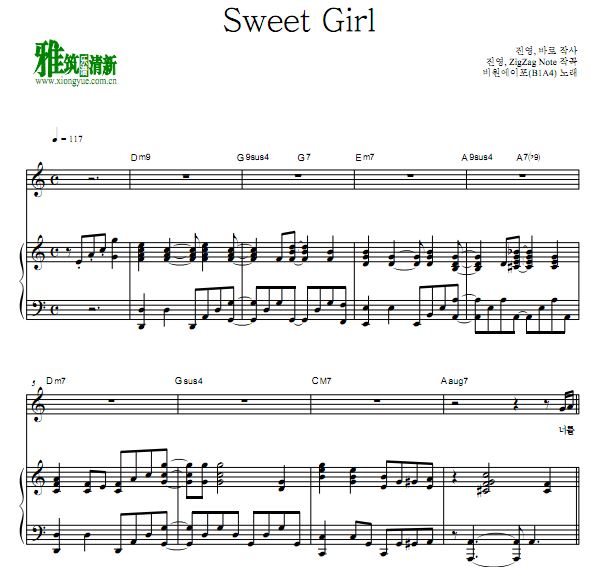 B1A4 Sweet Girl 伴奏弹唱钢琴谱