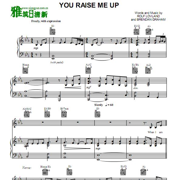 有raisemeup钢琴谱,youraisemeup钢琴正谱 you raise me up 伴奏钢琴谱