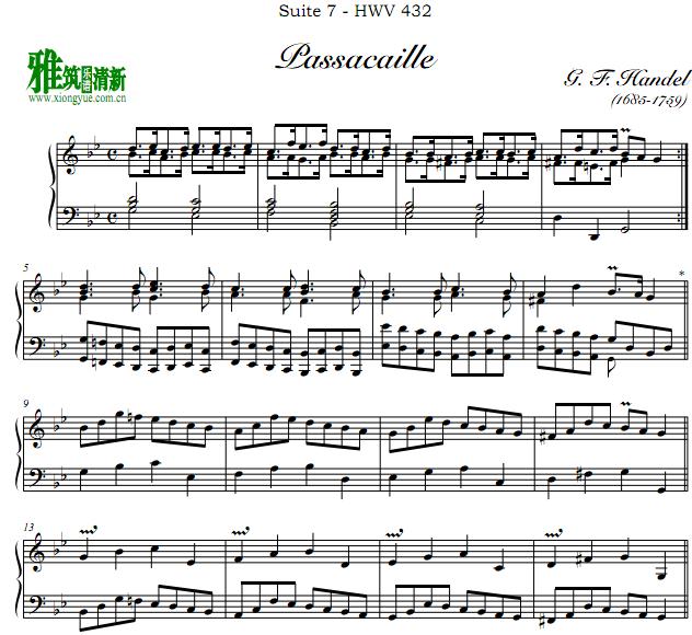 亨德尔 Handel Passacaglia Suite 7 - HWV 432钢琴谱
