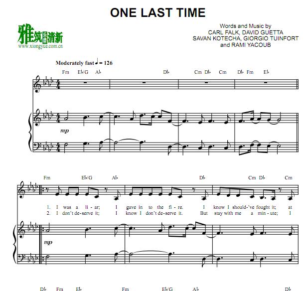Ariana Grande - One Last Time钢琴伴奏谱