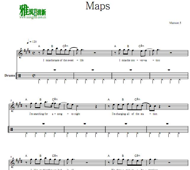 Maroon 5 - Maps鼓谱