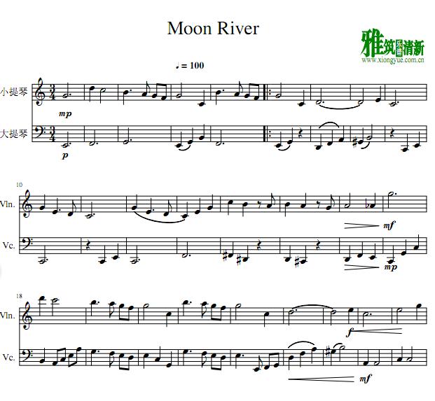 Moon River小提琴大提琴二重奏谱