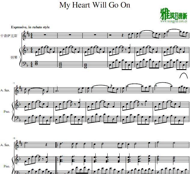 泰坦尼克My Heart Will Go On萨克斯钢琴伴奏谱