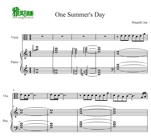 Joe Hisaishi 久石让 One Summer's Day中提琴钢琴伴奏谱