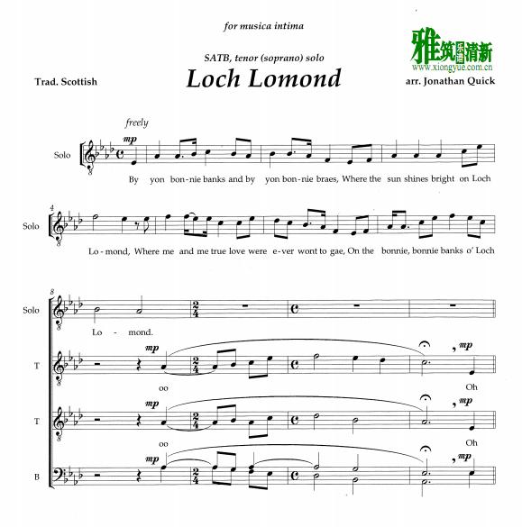 loch lomond 四声部合唱谱