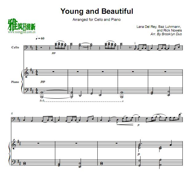古典夫妻 young and beautiful大提琴钢琴重奏谱