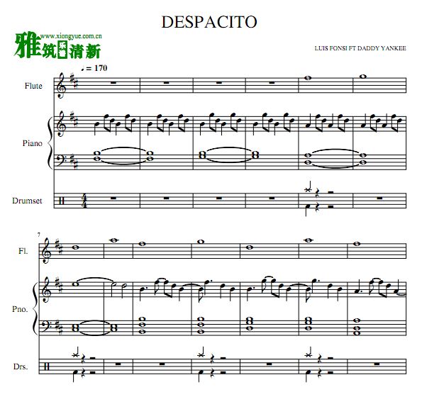 DESPACITO长笛钢琴鼓合奏谱