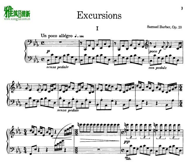  塞缪尔·巴伯 Samuel Barber - Excursions 漫游集钢琴谱