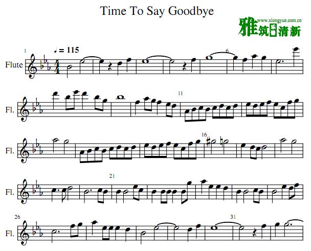 Con Te Partiro - time to say goodbye长笛谱