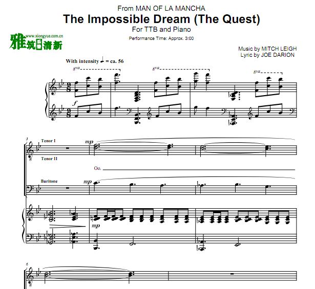 The Impossible Dream TTB男声三声部合唱钢伴谱