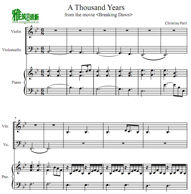 a thousand years小提琴大提琴钢琴谱