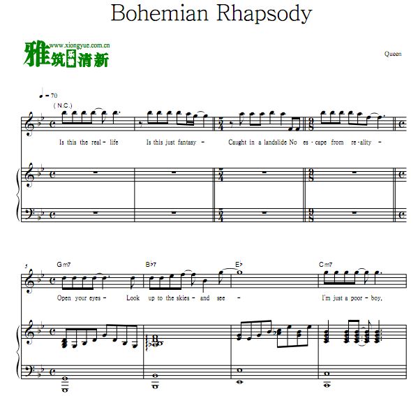 Bohemian Rhapsody 波西米亚狂想曲钢琴谱