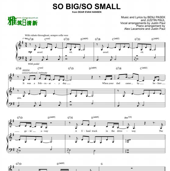 DEAR EVAN HANSEN - SO BIG/SO SMALL声乐钢琴谱
