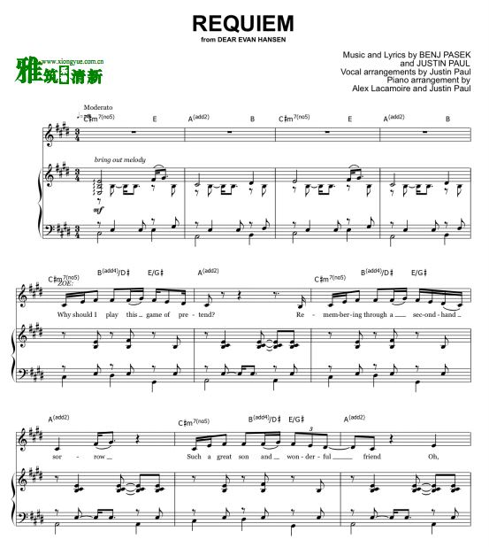 Dear Evan Hansen 致埃文汉森 REQUIEM声乐钢琴伴奏谱