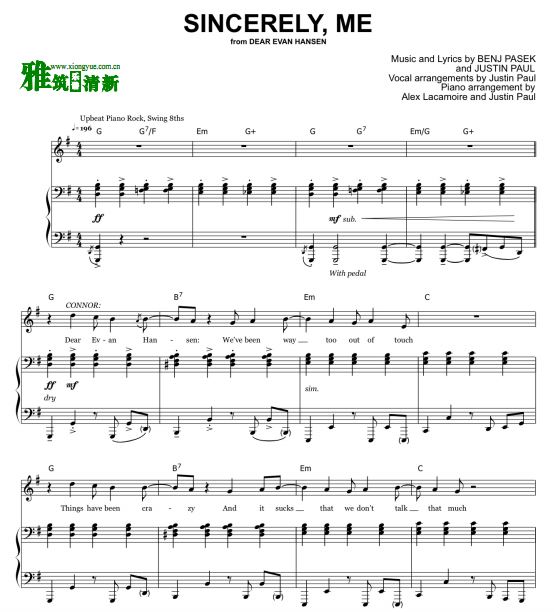 Dear Evan Hansen- SINCERELY ME钢琴伴奏谱