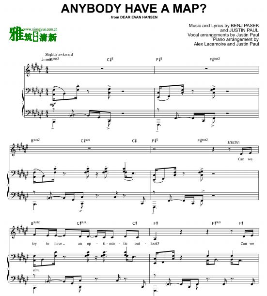 Dear Evan Hansen - ANYBODY HAVE A MAP?钢琴伴奏谱