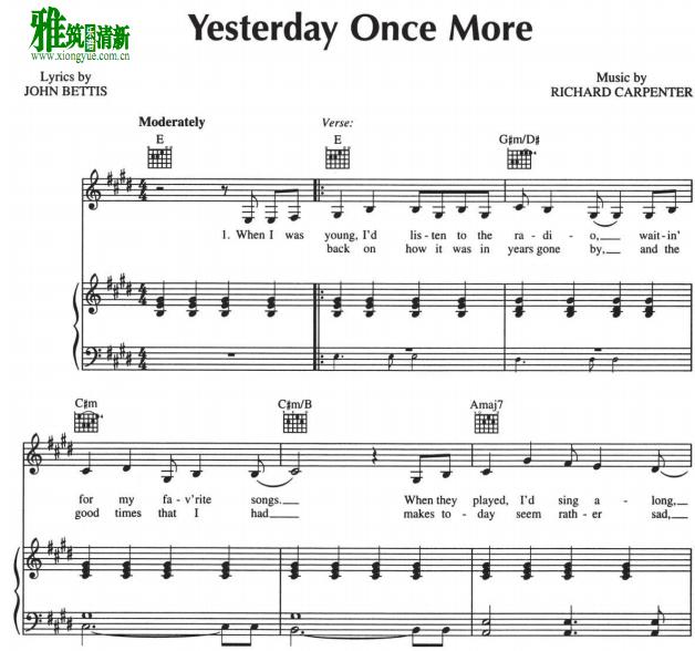 卡朋特 - Yesterday Once More钢琴伴奏谱