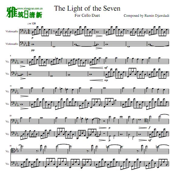 权力的游戏 The light of seven大提琴二重奏谱