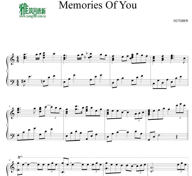 october - memories of you钢琴谱