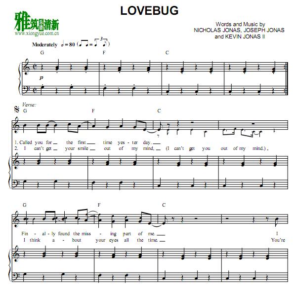 Jonas Brothers - Lovebug  钢琴伴奏谱 C调 