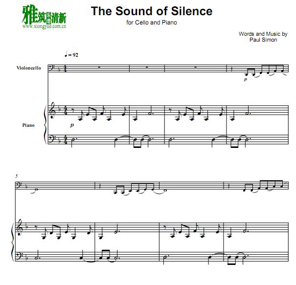 古典组合 寂静之声 The Sound of Silence大提琴钢琴重奏谱