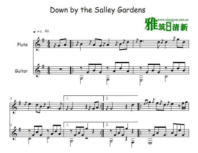 Down by the Sally Gardens 吉他长笛合奏谱