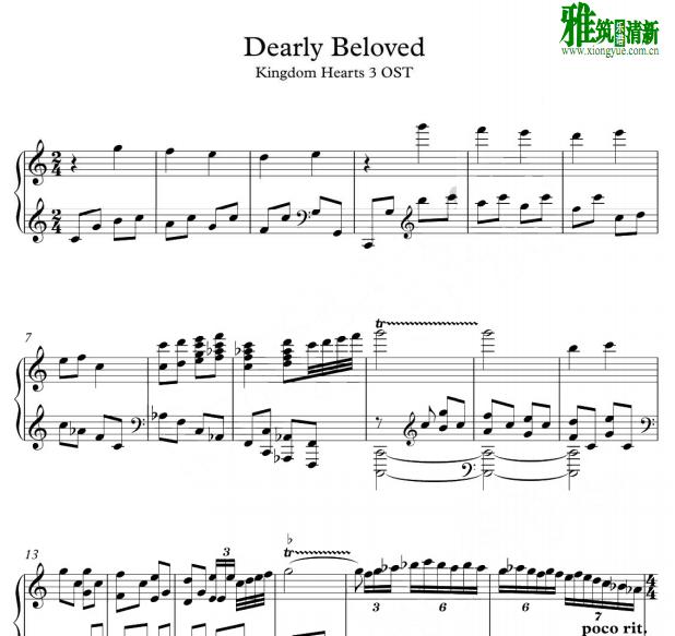 王国之心3 - Dearly Beloved钢琴谱