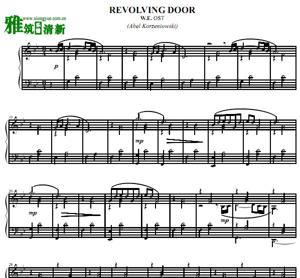 温莎公爵的情人Abel Korzeniowski - Revolving Door钢琴谱
