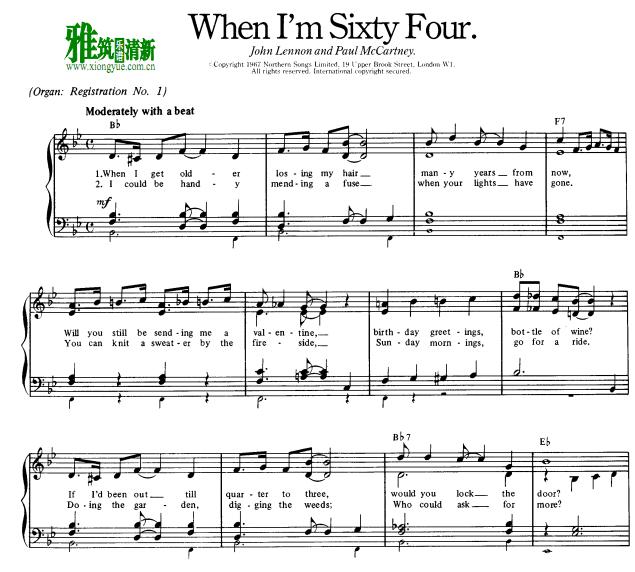 when I'm sixty four钢琴谱