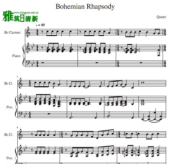 Bohemian Rhapsody单簧管钢琴伴奏谱
