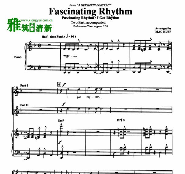 格什温Fascinating Rhythm 二部合唱谱钢伴谱 