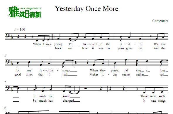 Yesterday Once More大提琴谱