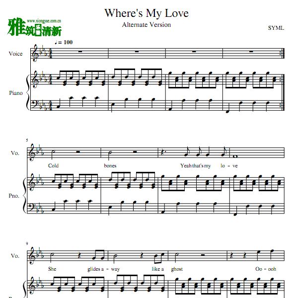Where's My Love 弹唱钢琴伴奏谱