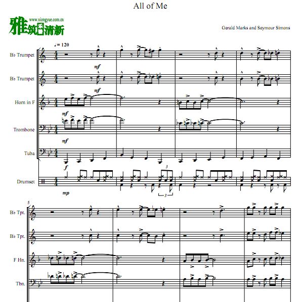 1931年经典爵士版 All of Me 铜管五重奏谱