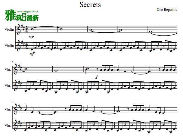 一体共和 Secrets 小提琴二重奏谱