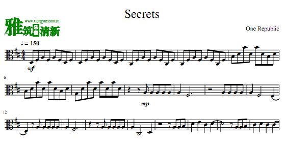 One Republic - Secrets中提琴谱