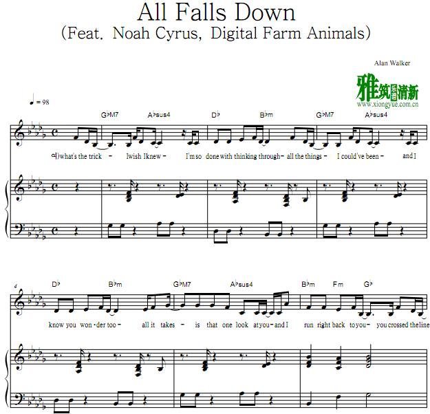 Alan Walker - All Falls Down 钢琴伴奏谱