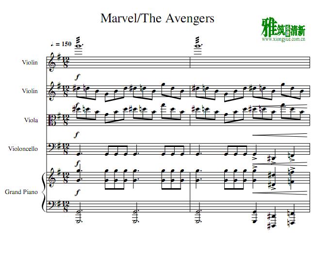 曼威复仇者联盟The Avengers弦乐四重奏钢琴谱