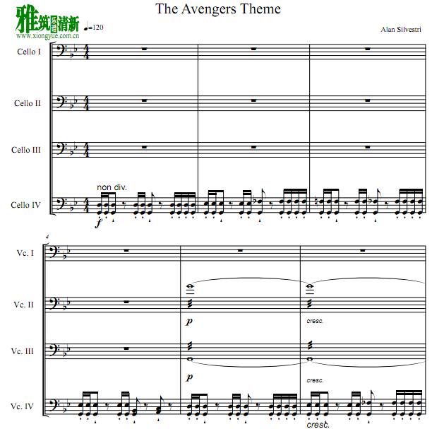 The Avengers大提琴四重奏谱
