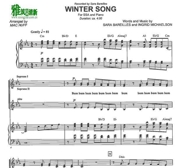 Winter Song 三声部ssa合唱谱