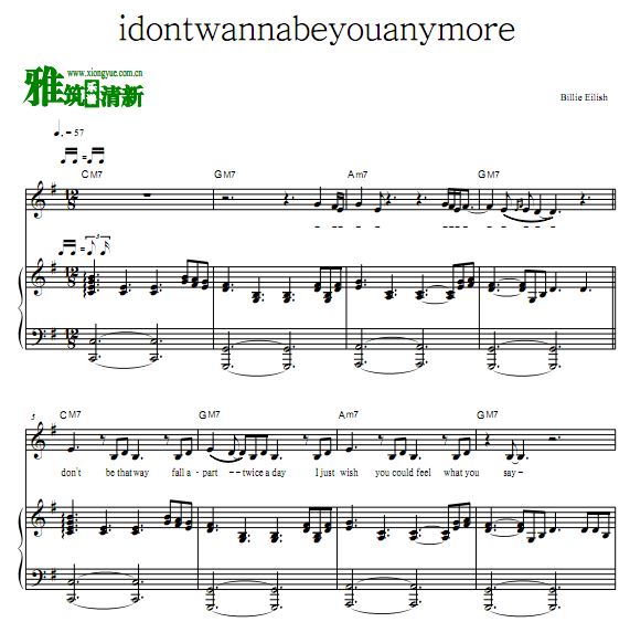 Billie Eilish - idontwannabeyouanymore 弹唱钢琴谱