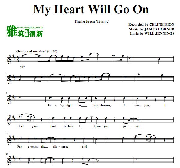 My heart will go on 中音萨克斯谱