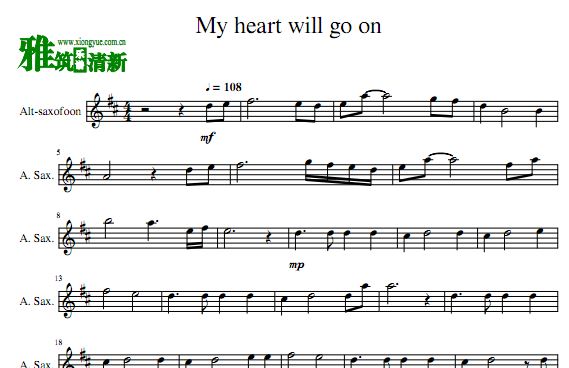 My heart will go on中音萨克谱