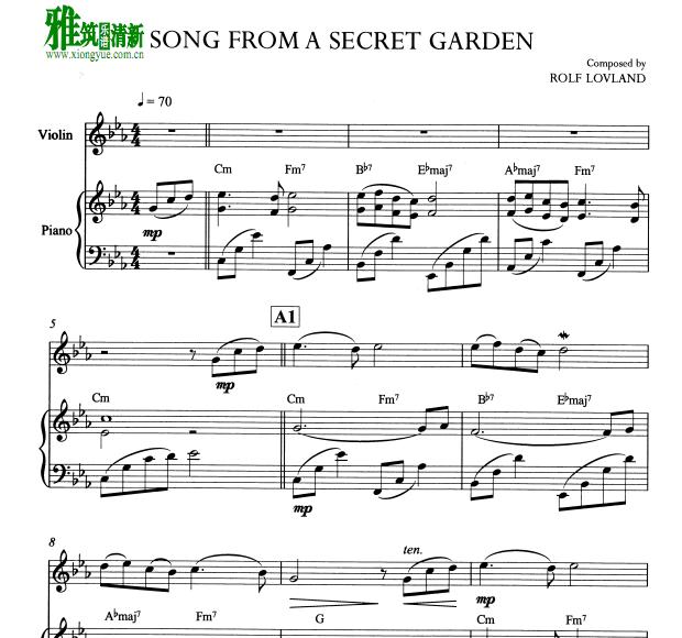 神秘园Songs from a secret garden小提琴钢琴谱