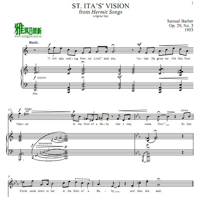 Barber- St. Ita’s Vision巴伯 圣亚的愿景 钢琴伴奏谱