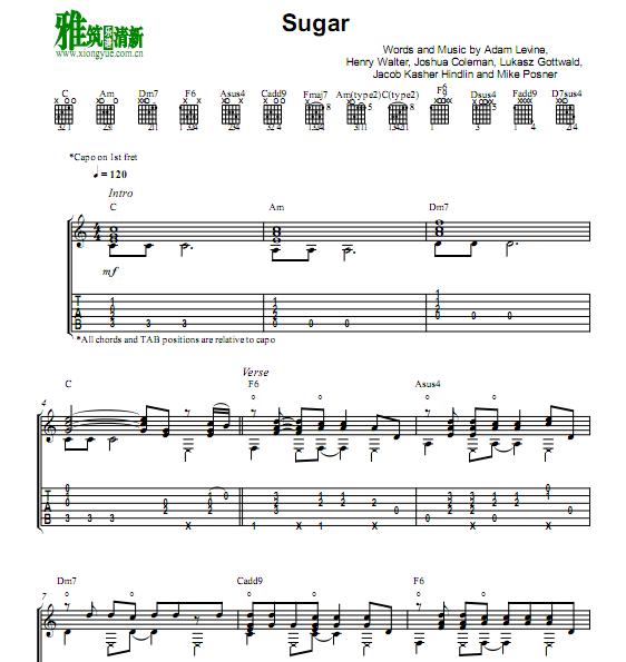 ANDREW FOY版sugar指弹吉他谱