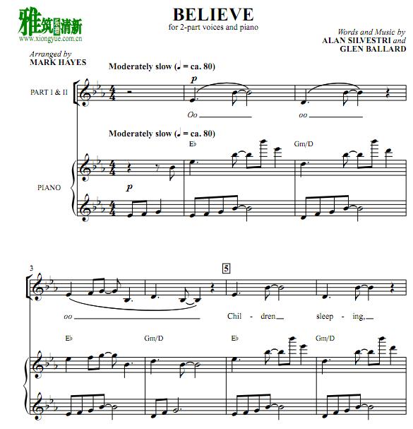 Believer二声部合唱钢琴伴奏谱