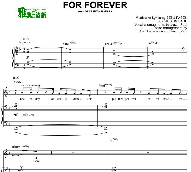 致埃文·汉森 - for forever钢琴伴奏谱