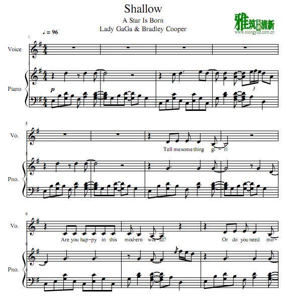 lady gaga - Shallow钢琴谱